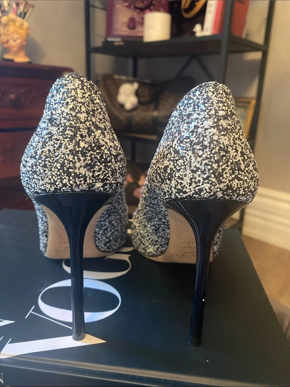 Jimmy Choo Silver Glitter Pointed Pumps - Picture 3 of 4